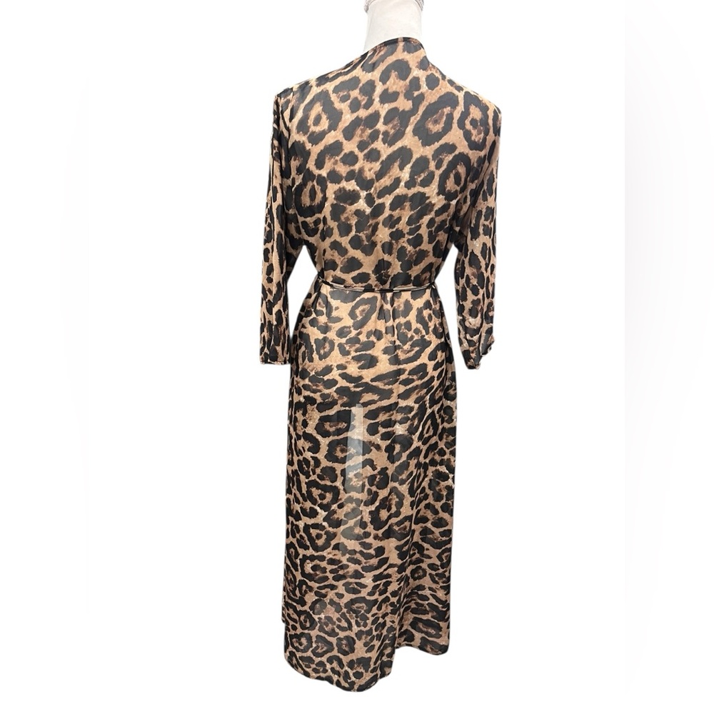 Leopard Print Sheer Duster Kimono Cardigan Tie Waist Boho Festival Large - Picture 4 of 6